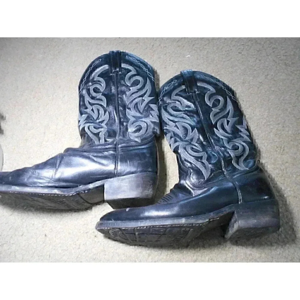 Men's VTG DAN POST Western Black Leather Cowboy Boots 2110 J Size 9 1/2